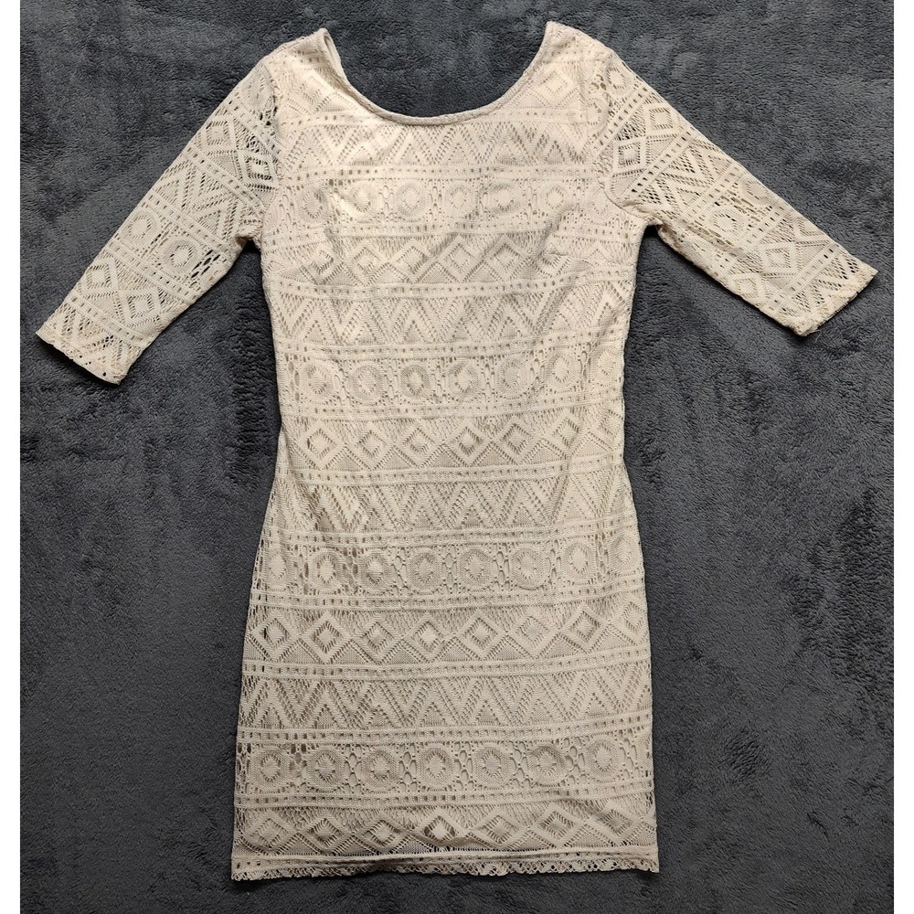 A.Byer dress juniors 7 crochet lace 1/2 zip Boho mini cream beach party dance